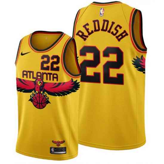 Men Atlanta Hawks 22 Cam Reddish 2021 22 Yellow City Edition Stitched Jersey